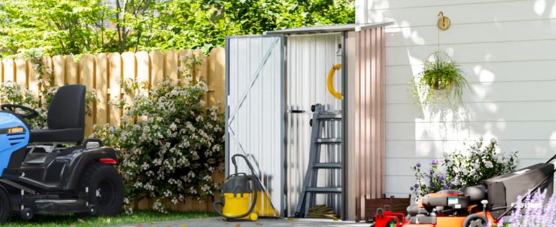 Aoxun 5x3FT Outdoor Storage Shed Metal Garden Tool Shed with Sloping Roof & Lockable Door Brown 5'x3' for Secure Storage