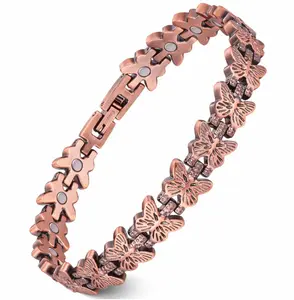 Copper Bracelets for Women, 99.99% Pure Copper Magnetic Bracelets with 3500 Gauss Neodymium Magnets with Adjustable Free Sizing Tool & Jewelry Box, Butterfly Pattern SpringStatements