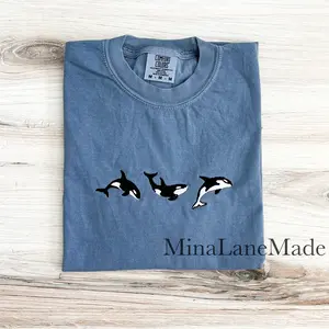 Orca Embroidered Comfort Colors Tee, Whale Animal Shirt, Embroidered Orca T-Shirt, Ocean Lover Shirt, Cute Whale Tee, Nautical Embroidered Shirt