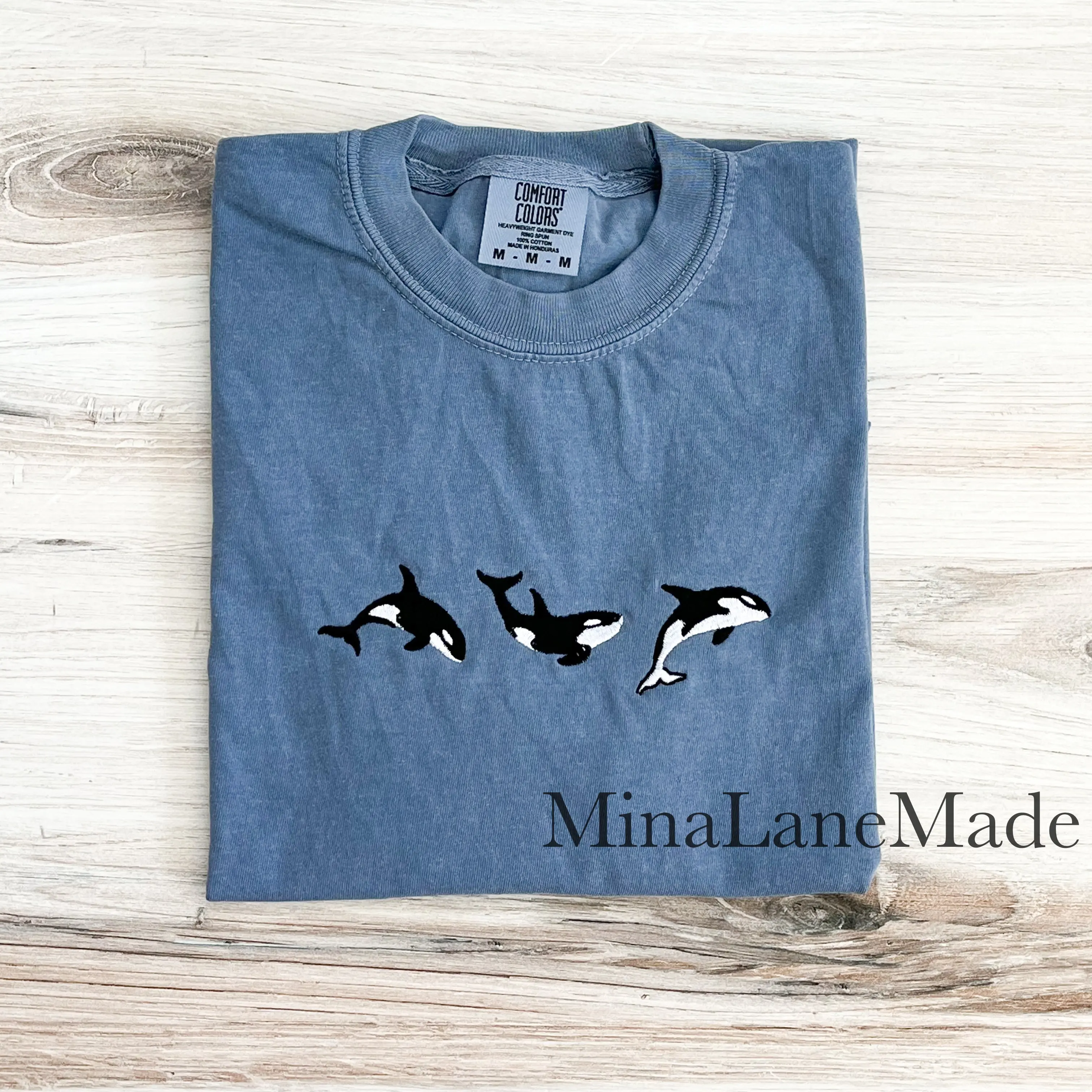 Orca Embroidered Comfort Colors Tee, Whale Animal Shirt, Embroidered Orca T-Shirt, Ocean Lover Shirt, Cute Whale Tee, Nautical Embroidered Shirt