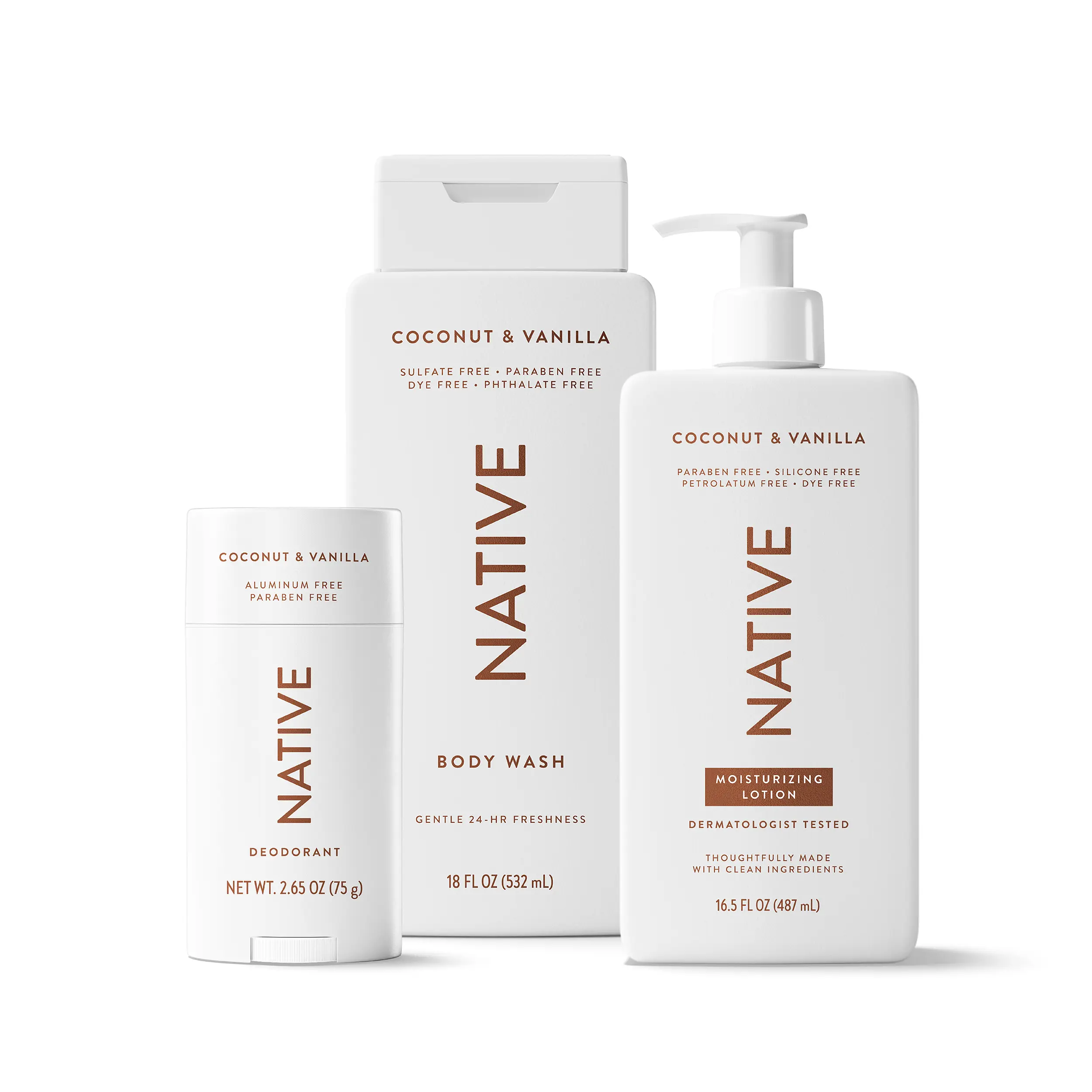 NATIVE Body Care Trio – Aluminum-Free Deodorant, Hydrating Body Wash & Moisturizing Lotion