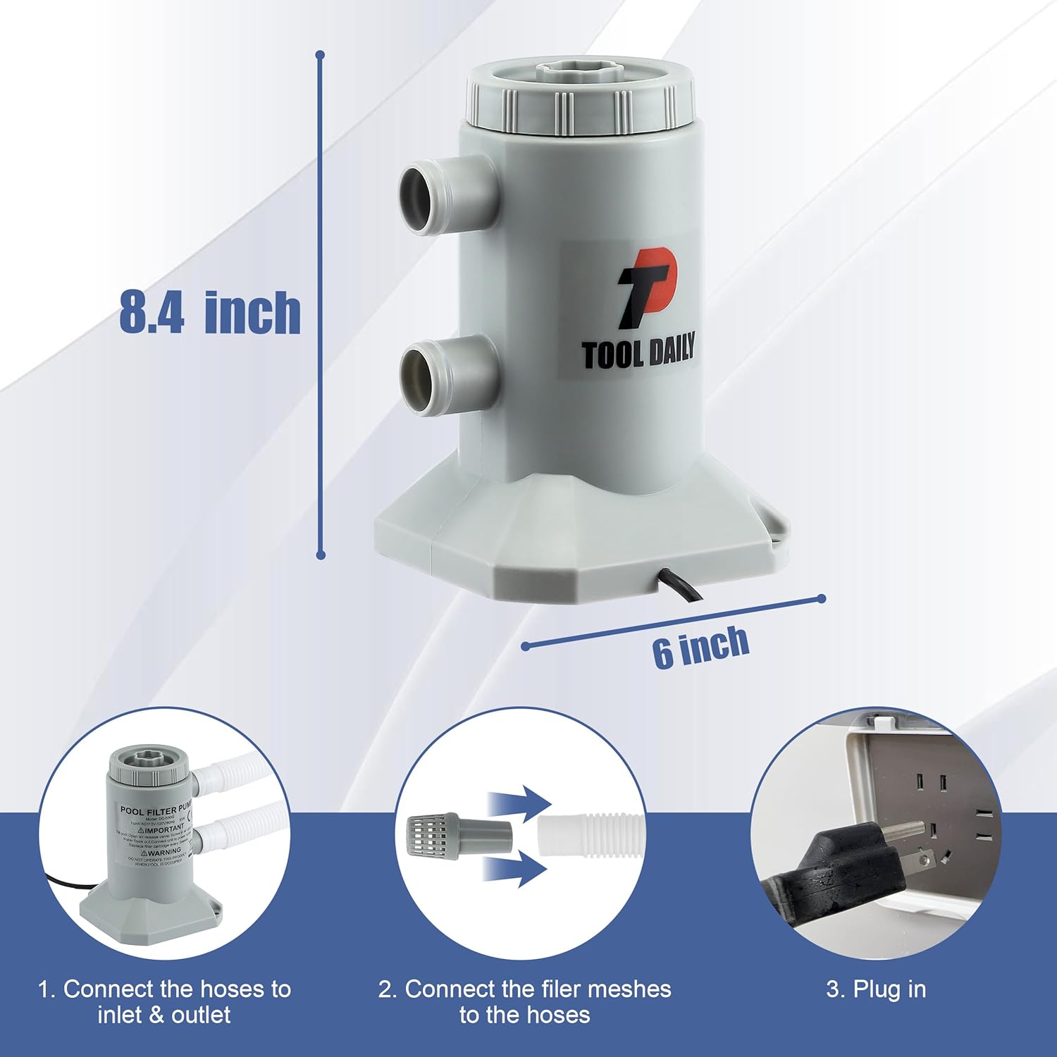 Tool Daily Automatic Pool Cover Pump 1200 GPH Submersible with 4 Adapters & 16ft Drainage Hose, Automatic ON/OFF Function, Durable Construction