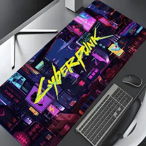 Cyberpunk Urban Night Scene  Pattern Desk Mat, Rectangle Gaming Desk Mat, Non-slip Rubber Pad, Desktop Decoration Protection Pad for Home Office, Mousepad
