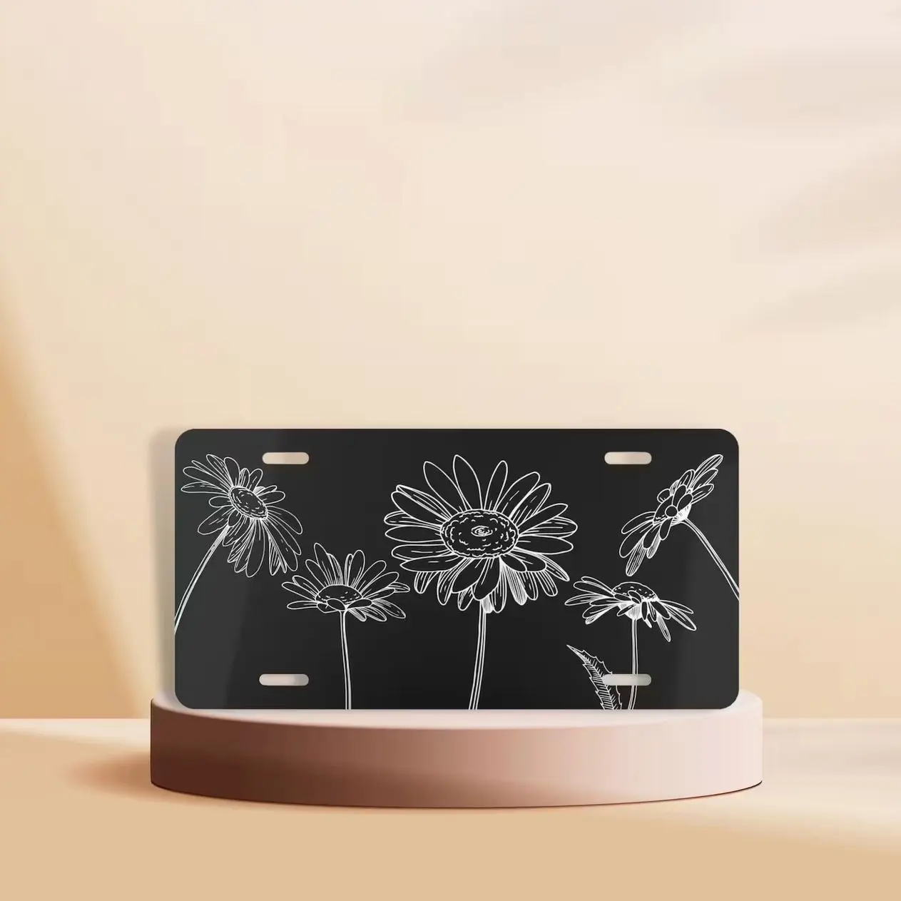 Floral License Plate, Minimal Daisy License Plate, Black Front License Plate, Cute Car Accessory, Wildflower Vanity License Plate, Car Decor