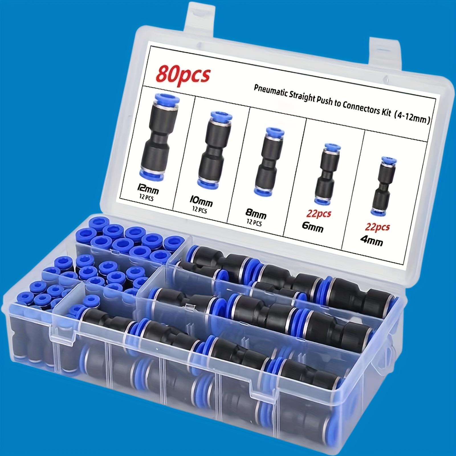 80Pcs Straight Push Connectors Quick Connect Air Hose Fittings 4 6 8 10 12 mm Tube Pneumatic Quick Release Couplers for Air Tools Car Repair Workshop