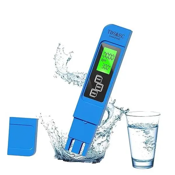 Compact 4-in-1 Pocket Water Tester - TDS/EC/Temperature Meter, 0-9990ppm Range, Digital Screen, Plastic Body, 1-Button Operation for Quick Checks, for Home Drinking Water, RO Systems, Travel Use