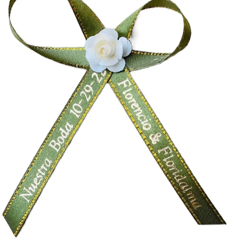 Custom Motif Satin Ribbon for Gifts & Wrapping - Personalized Elegant Floral Accent with White Rose, Add Personalization, 22 Characters per Tail Text Print, Ribbons Centrepieces, Meaningful Gifts, Personalized Packaging Supplies, Text Printed, Satin Ribbo