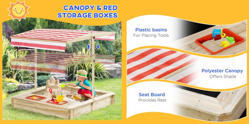 Outsunny Wooden Kids Sandbox Outdoor Children Play Equipment Activity Gift for Boys and Girls