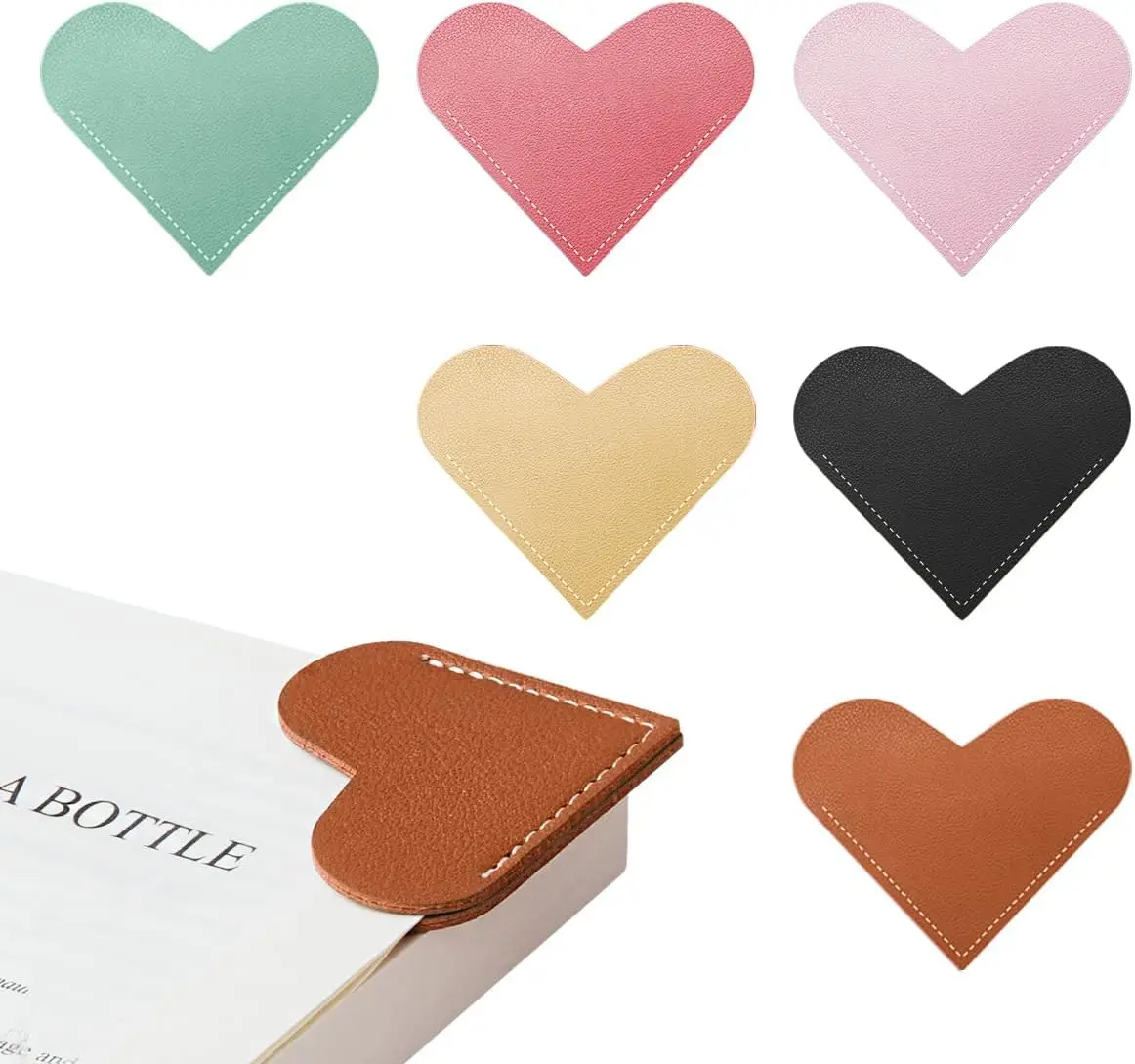 6 count Leather Heart Bookmarks for Reading Women, Cute Corner Page Book Marks for Book Lovers Teachers Students, Reading Accessories Gifts for Book Lovers