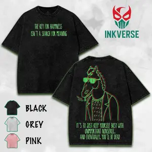 BoJack Horseman Vintage Washed T-Shirt, Adult Animation Graphic Tee, Cartoon Double Printed Shirt, Washed Cotton T-Shirt, Menswear Streetwear Top