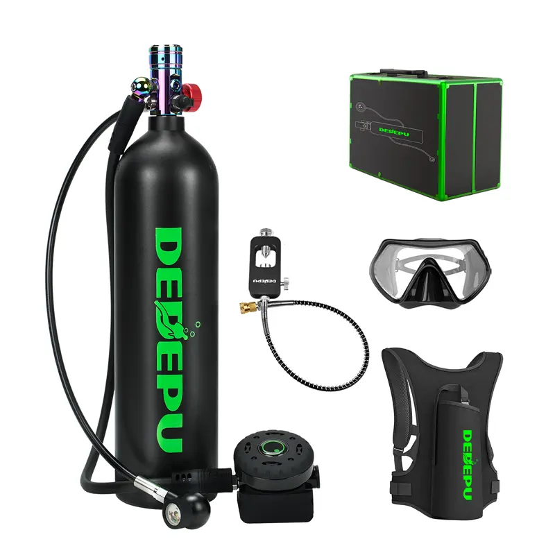DEDEPU 2.3L Mini Scuba Tank DOT-Certified Portable Dive Lungs 3000 Psi Max Pressure Aluminum Construction 25-35 Minutes Diving Time Scuba Tank Diving Equipment Set with Snorkel scubatank Diving Tank Kit Snorkeling Gear
