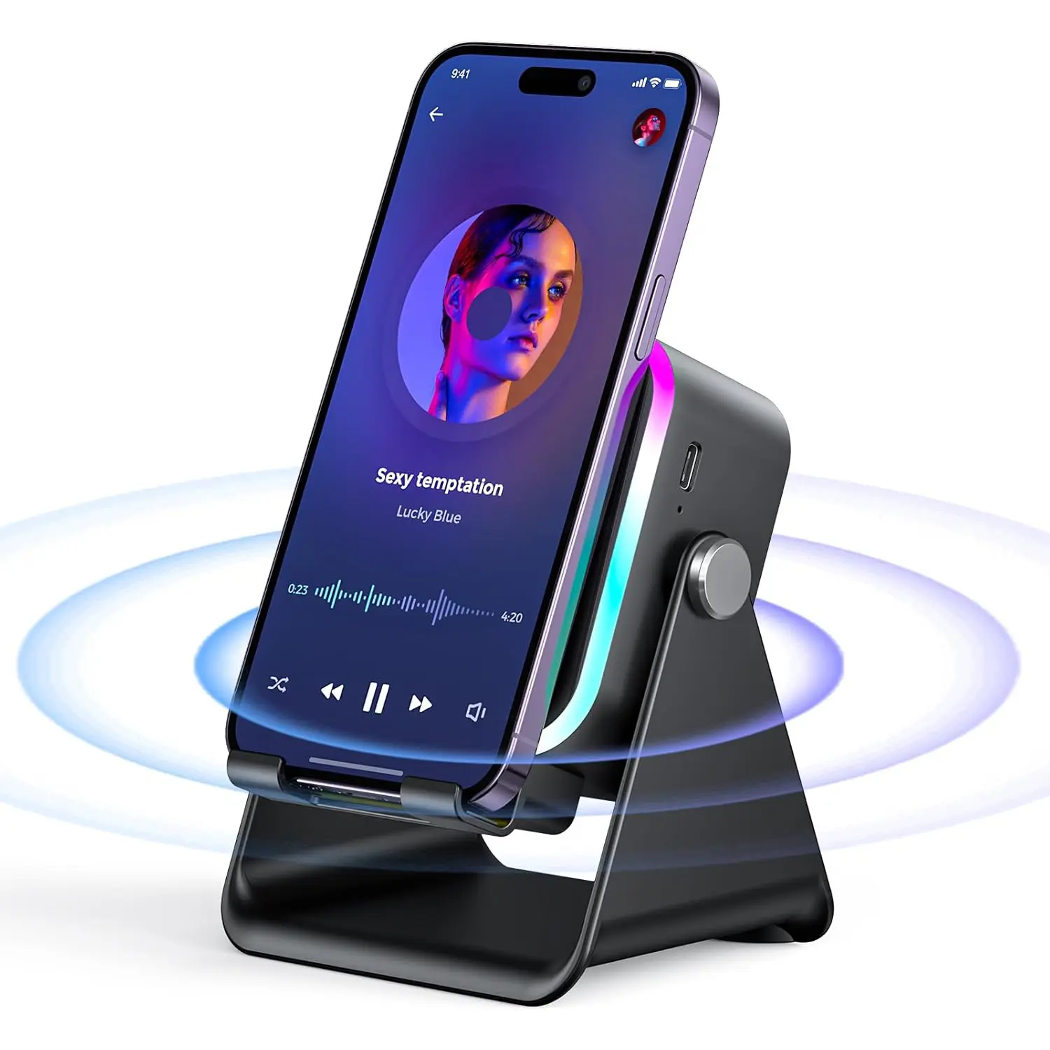 5-in-1 Creative Tech Gift: Induction Audio Speaker, Phone Stand, 3500mAh Power Bank, RGB Light Adjustable Desktop Dock