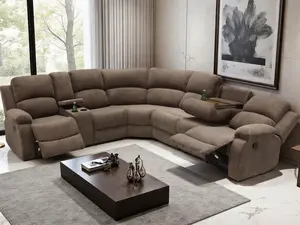 A Ainehome Manual Sectional Recliner Sofa Set with Storage, Taupe Corduroy Sofa Sets, Living Room Furniture Sets, Reclining Sectional Couches for Living Room with 2 Recliner Seats and Cup Holder