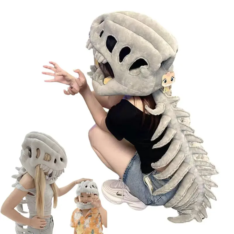 Realistic Soft Comfortable Dinosaur Skeleton Costume Set - Adult/Kid Size Plush Outfit with Skull Headgear, Spine, Interactive Features - Ideal for Halloween, Role Play (Skeleton Theme Sports & Outdoor Leisure Recreation Gear)