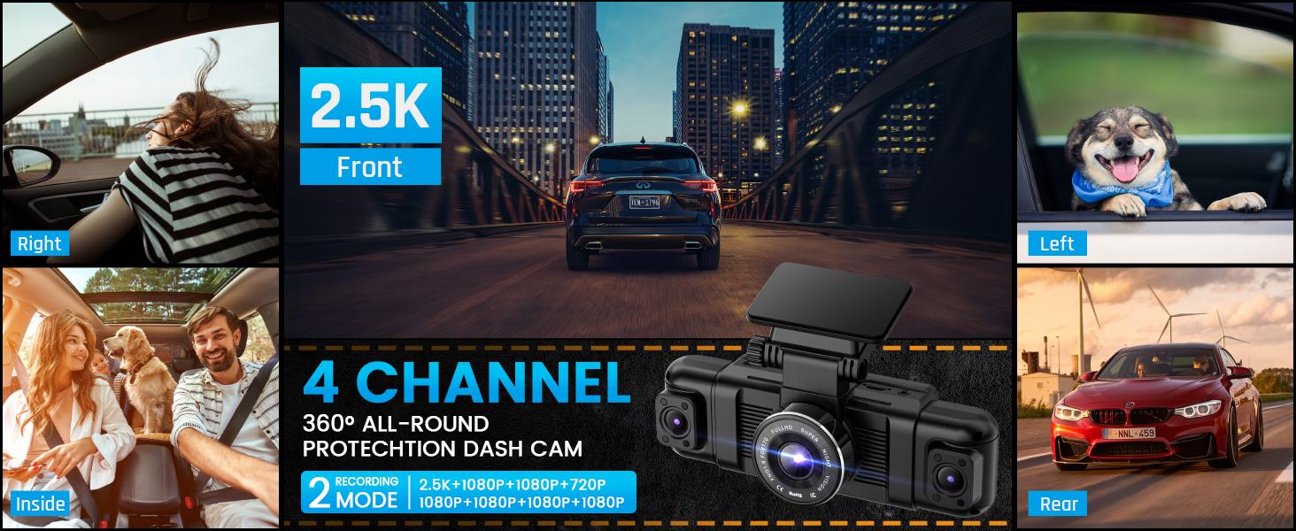 IIWEY N5 4 Channel Dash Cam 360° View 1080P Front & Rear 8 IR Lamps Night Vision 5G WiFi APP Control G-Sensor Parking Mode 128GB SD Card Included side  camera