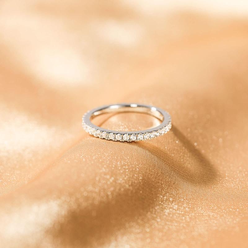 EAMTI 2mm 925 Sterling Silver Wedding Band Cubic Zirconia Full Eternity Stackable Engagement Ring