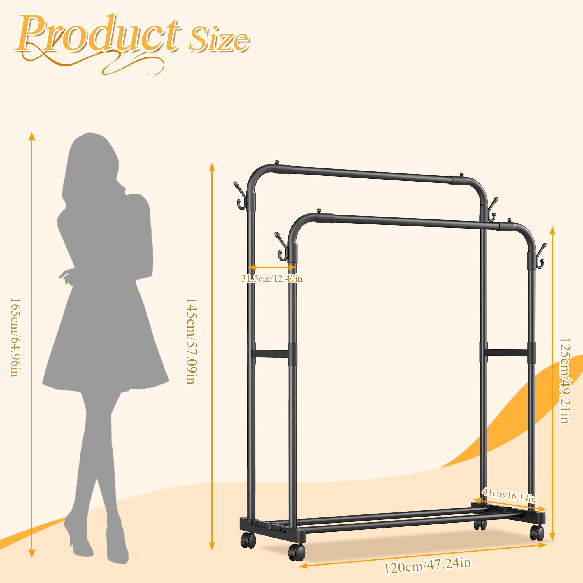 Raybee Clothing Rack with Shelves &Double Hanging Rods, Portable Clothes Rack with Wheels Rolling Garment Rack,  HangingClothing racks Holds Up to 245LBS, Metal Closet Rack, Clothes Organizer Solutions 43.3"Wx22"Dx70.3"H