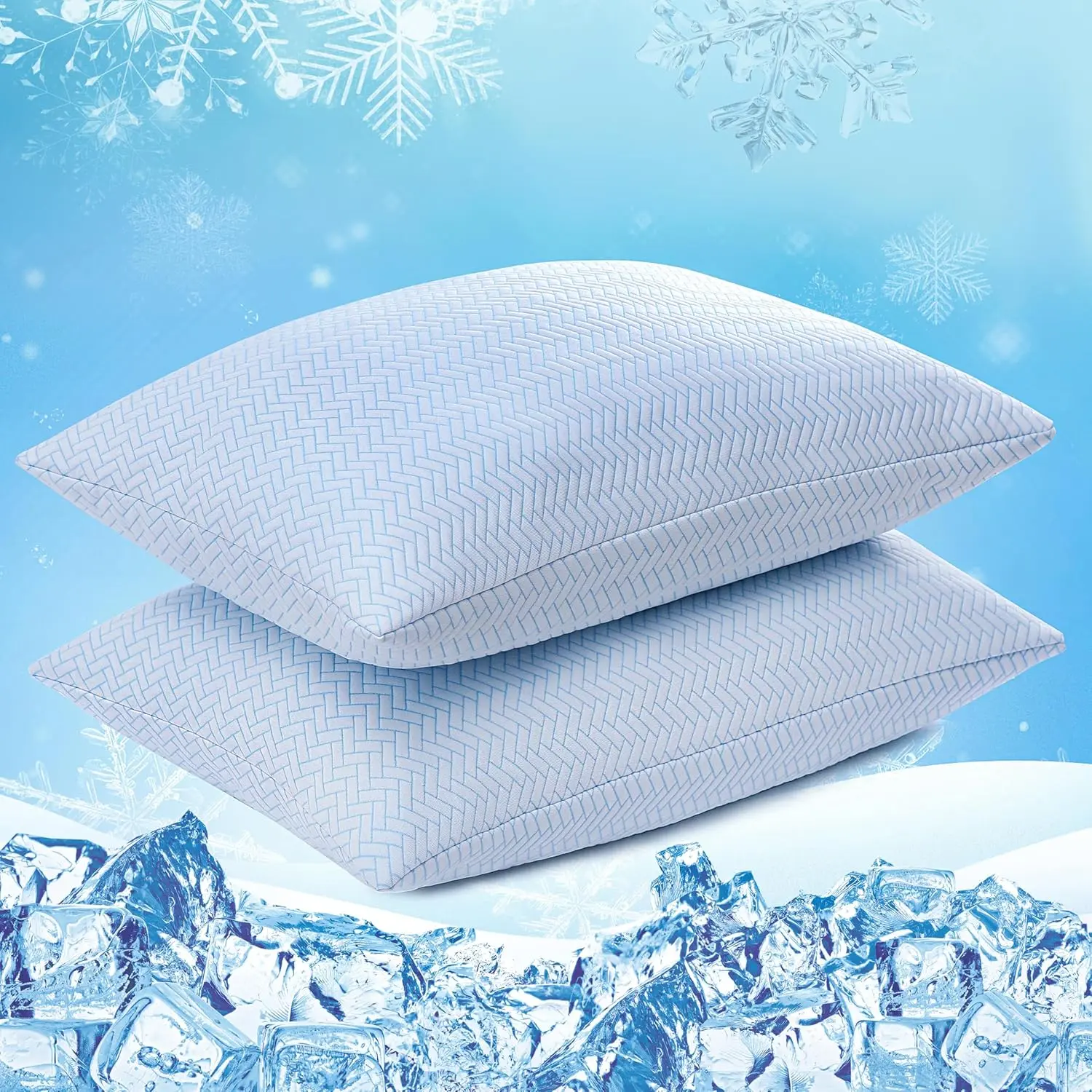 【Back to School】DOWNCOOL Cooling Pillow, Adjustable Shredded Memory Foam Pillows for Sleeping, Cool Bed Pillows for Hot Sleepers, Soft Firm Pillow for Side Back Stomach Sleepers,