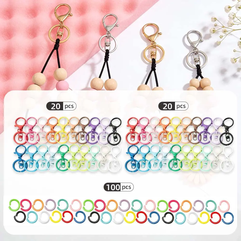 40 Pcs Lobster Claw Clasps, Keychain Metal Swivel Clasps Hook with Swivel Clip with Flat Split Keychain Ring and 100 Pcs Jump Ring for Jewelry Making DIY Craft,Valentine's Day Gifts,Hand Tools Kits