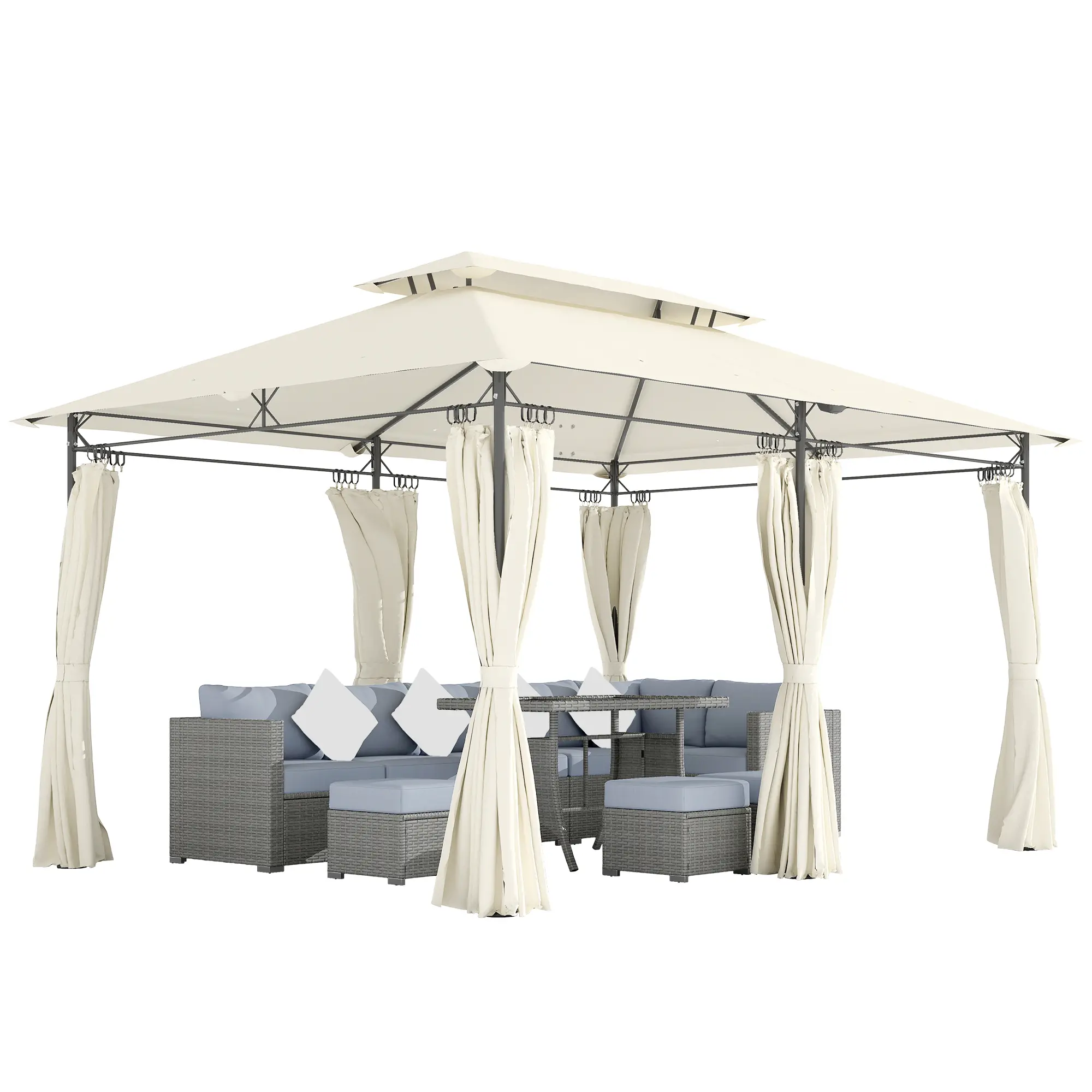 Outsunny 10' x 13' Patio Gazebo, Double Roof Outdoor Gazebo Canopy Shelter with Curtains, Solid Metal Frame for Garden, Lawn, Backyard and Deck, Cream White