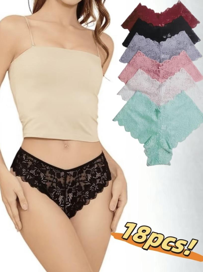 Women's ópcs Bow Decor Scallop Trim LacePanty,Soft Comfy Breathable Knicker for Daily WearLadies Underwear for All Seasons, National DayOffers,Womenswear elegant collection lace and silk High Waisted Seamless Briefs floral design sexy lingerie set bikini