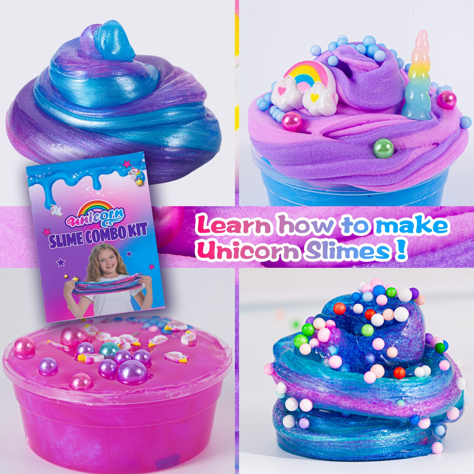 SUNDAY MIRTH Unicorn Slime Combo Kit for Girls Glimmer Crunchy Butter Galaxy Slime Party Favors for Kids Ages 6-12 Sensory Play Creativity Toys with Unique Textures Effects