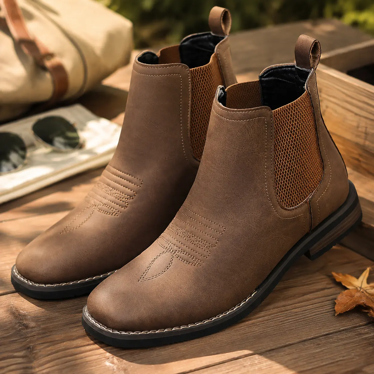 Men's Leather Chelsea Boots - Stylish, Comfortable Ankle Shoes with Elastic Side Panels, Men's Shoes