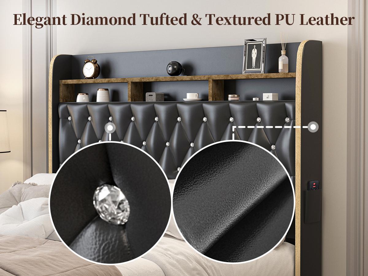 Queen LED Bed Frame with Storage Drawers Upholstered Platform Bed Galaxy Star Projector Charging Station Speaker Aurora Bedframe 2-Tier Storage Headboard Noise-Free PU Leather Velvet Funky Bedroom Furniture Queen LED Bed Frame with Storage Drawers Upholstered Platform Bed Galaxy Star Projector Charging Station Speaker Aurora Bedframe 2-Tier Storage Headboard Noise-Free PU Leather Velvet Funky Bedroom Furniture