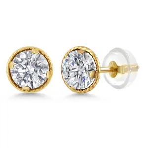 Gem Stone King 14K Yellow Gold E - F Lab Grown Diamond Earrings for Women | 1.00 Cttw | Gemstone April Birthstone | Round 5MM