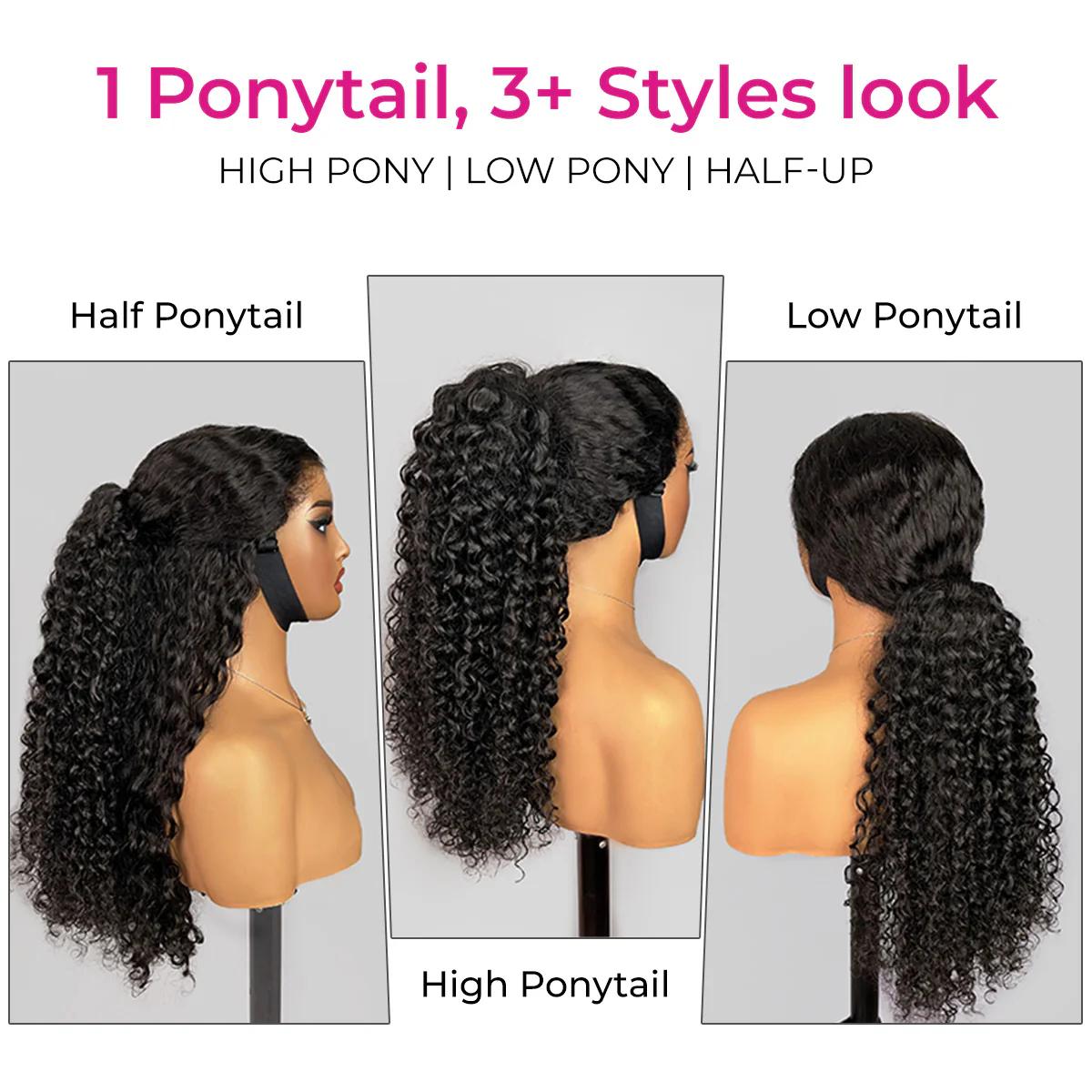 ISEE HAIR Ponytail Water Wave & Kinky Curly & Kinky Straight InvisiFit Strap Cap With Clip In 100% Human Hair#SpringStatements