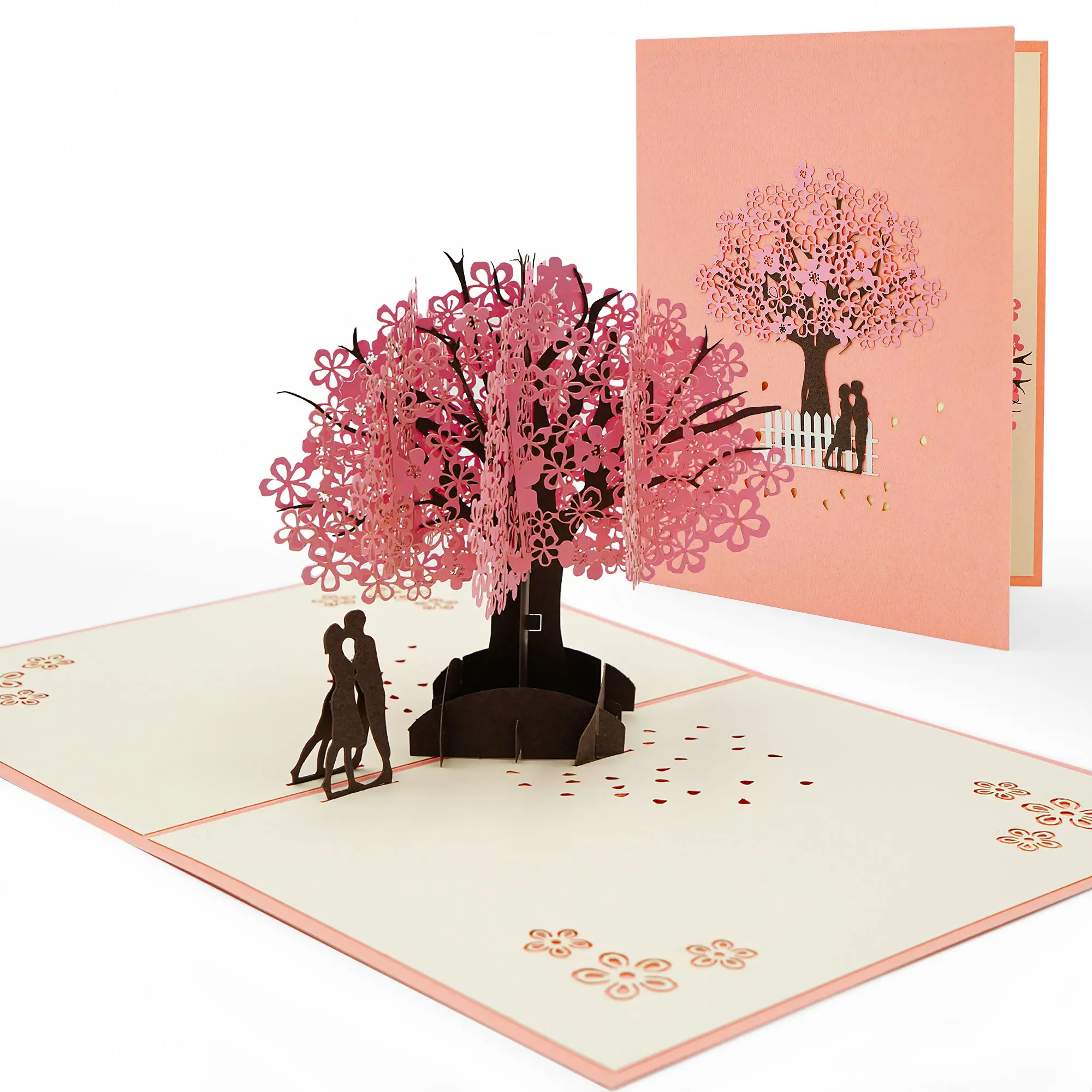 3D Pop Up Anniversary Card, Cherry Blossom Tree Couple Valentines Day Card for Her, Wife, Husband, Him, 6x8in Wedding Greeting Card Romantic Gift for Birthday, Wedding, Valentines Day, Anniversary