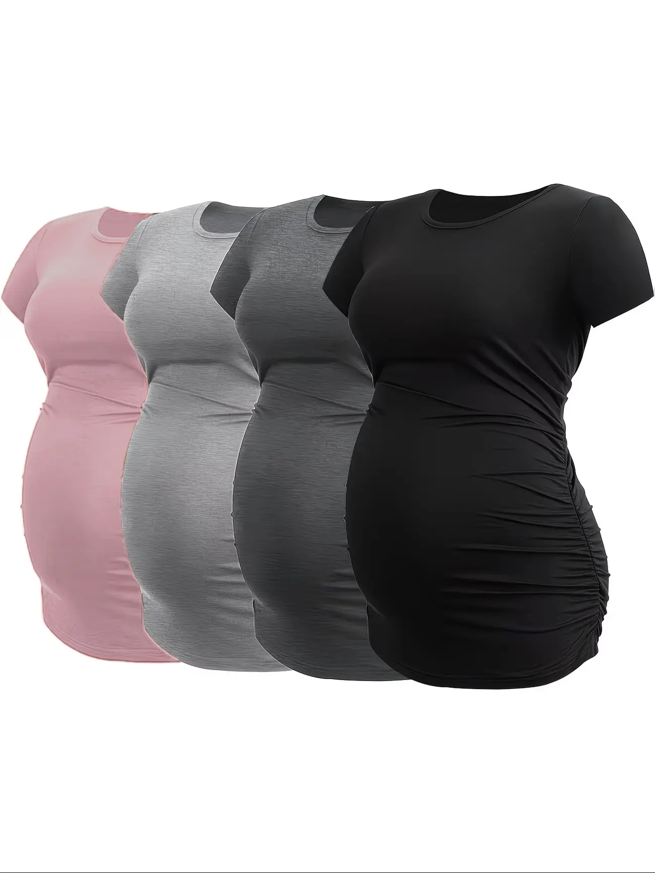 Cymebosilux 4-Pack Maternity Short Sleeve T-Shirts, Ruched Side Stretchy Pregnancy Tops for Daily Wear,summerwins summerwins,travel essentials,camping essentials