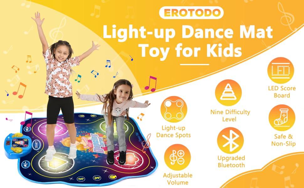 【HiEHA】Light-Up Kids Dance Mat | Portable Electronic Dance Pad with Bluetooth & Score Display | 3 Modes Touch Control Music Game | Indoor Outdoor Party Toy Gift for Kids 6+
