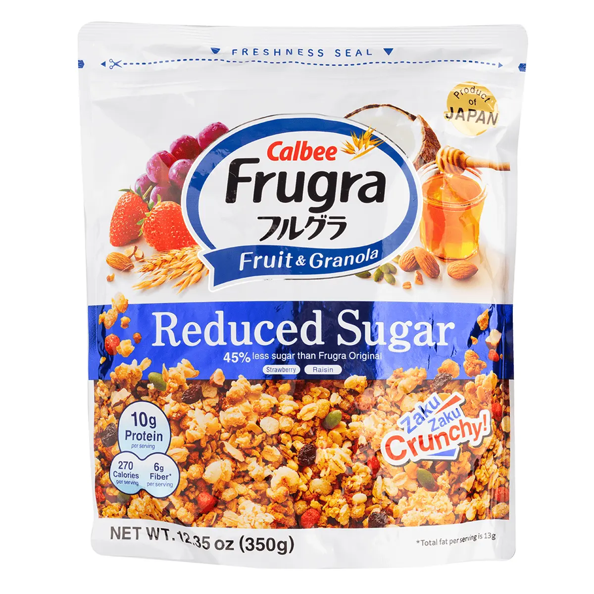 Calbee Frugra Soft Crunchy Muesli & Granola Mix - Low Sugar, Strawberry & Raisin, 350g High Fiber Breakfast Cereal