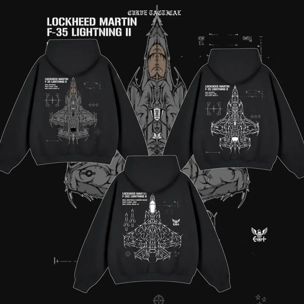 F-35 Lightning II Fighter Jet Hoodie Men Women Oversized Military Aviation Streetwear Tactical Blueprint Graphic Print Pullover Sweatshirt Techwear Unisex Plane Aesthetic Y2K Grunge Streetwear Hoodie Gift Ideas