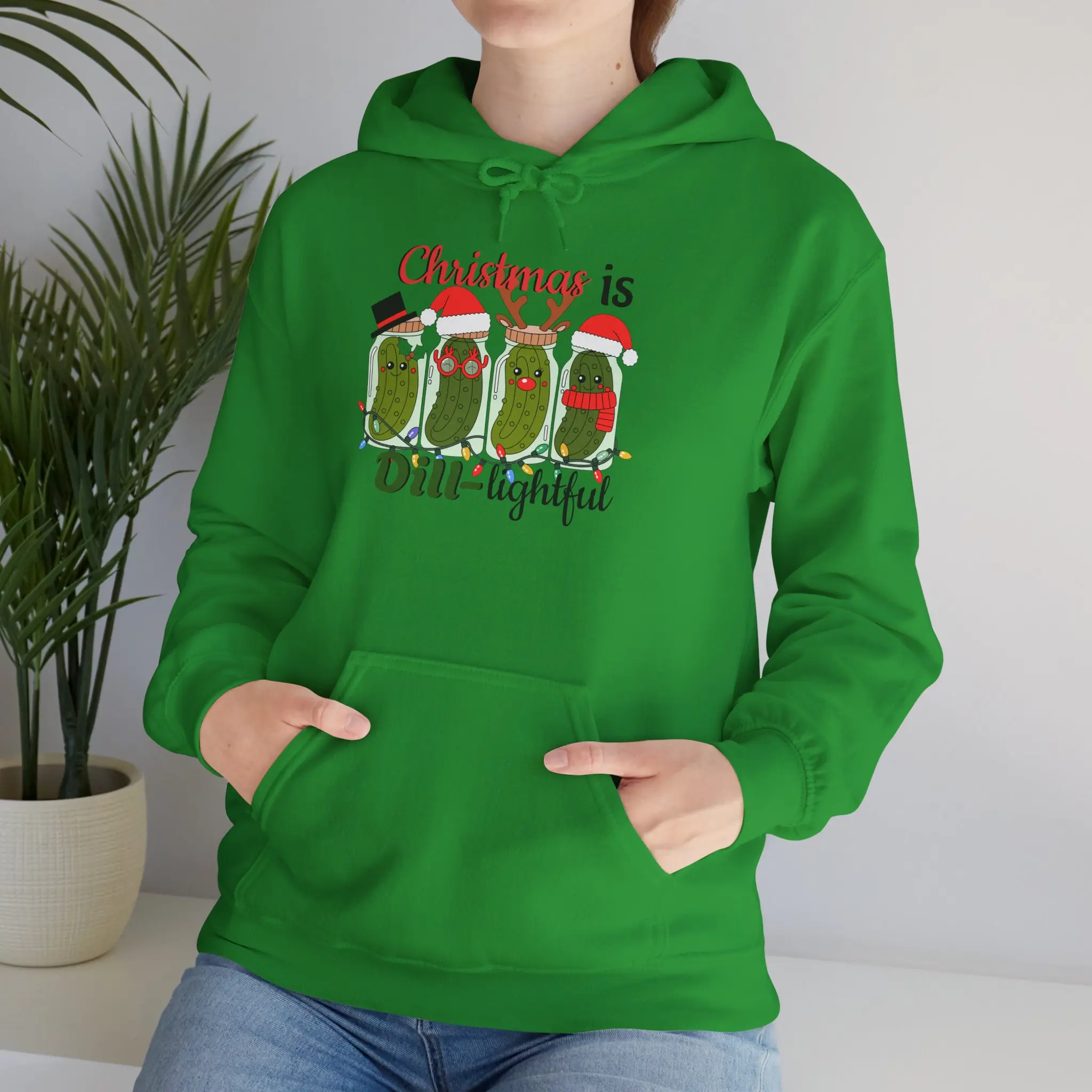 Christmas Dill Pickle Hooded Sweatshirt | Funny Holiday Pickle Design