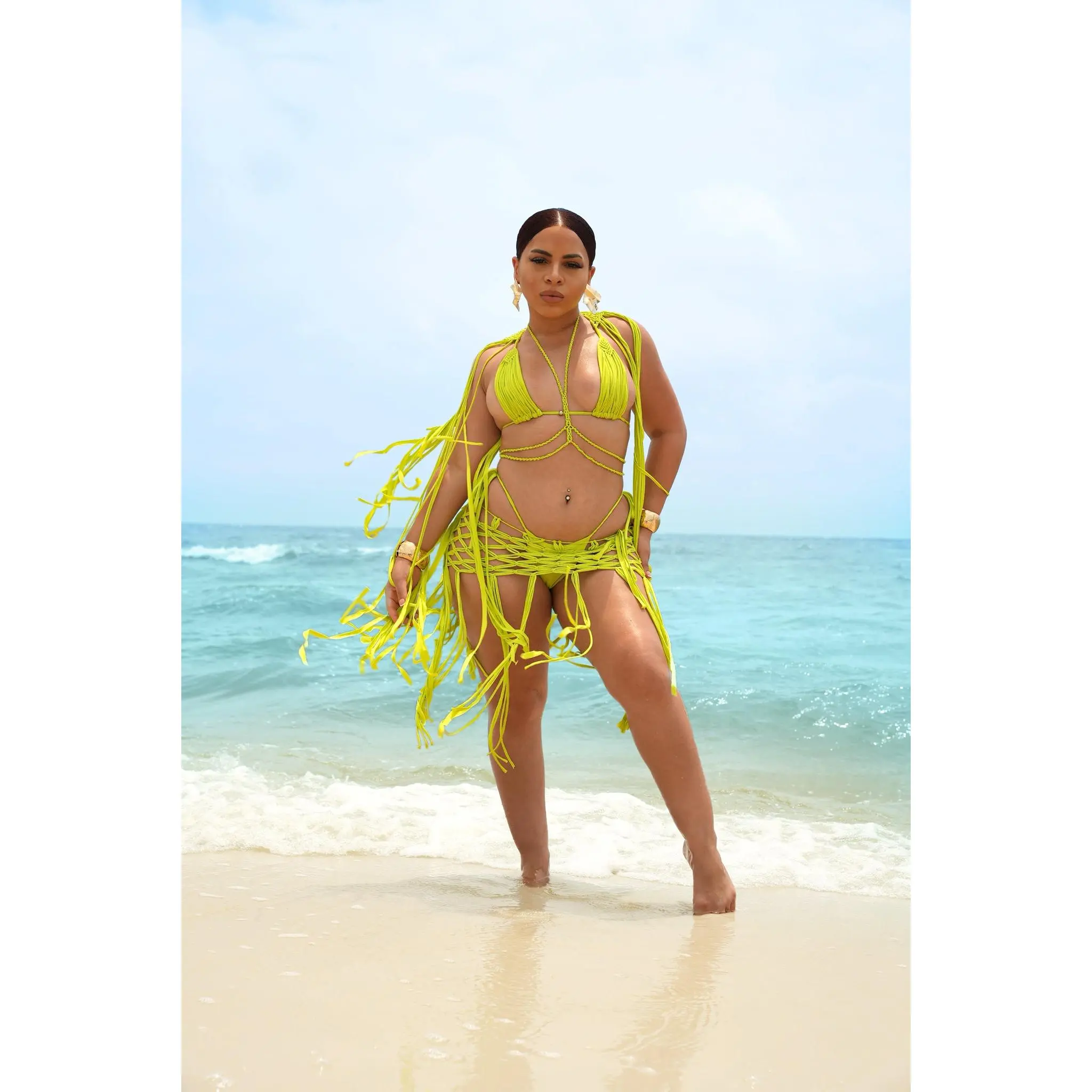 Brazilian Mermaid Custom Handmade 4 Piece Bikini & Matching Fringe Skirt