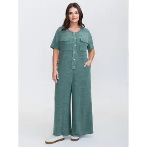 BLOOMCHIC Plus Size Supersoft Heather Button Placket Jumpsuit [M-6X]2026 Summer Vibes Swimweek