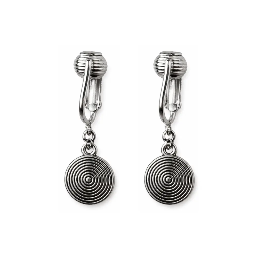 Silver Spiral Circle Clip On Dangling Earrings