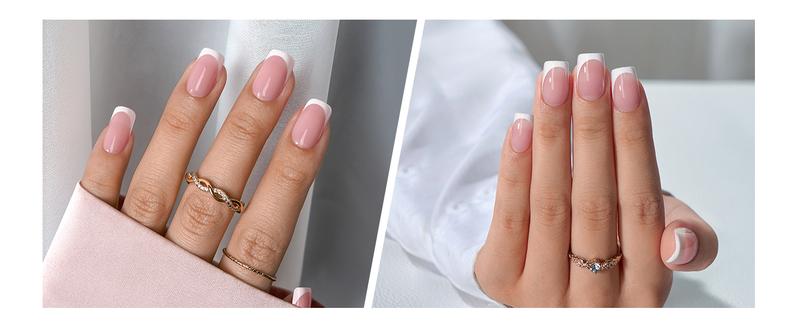 BTArtboxnails XCOATTIPS Press on Nails - 150pcs White french Pink Short Square or Almond or Coffin French Tips, Pink Soft Gel False Nail, Soak Off Acrylic Fake Nails Extensions