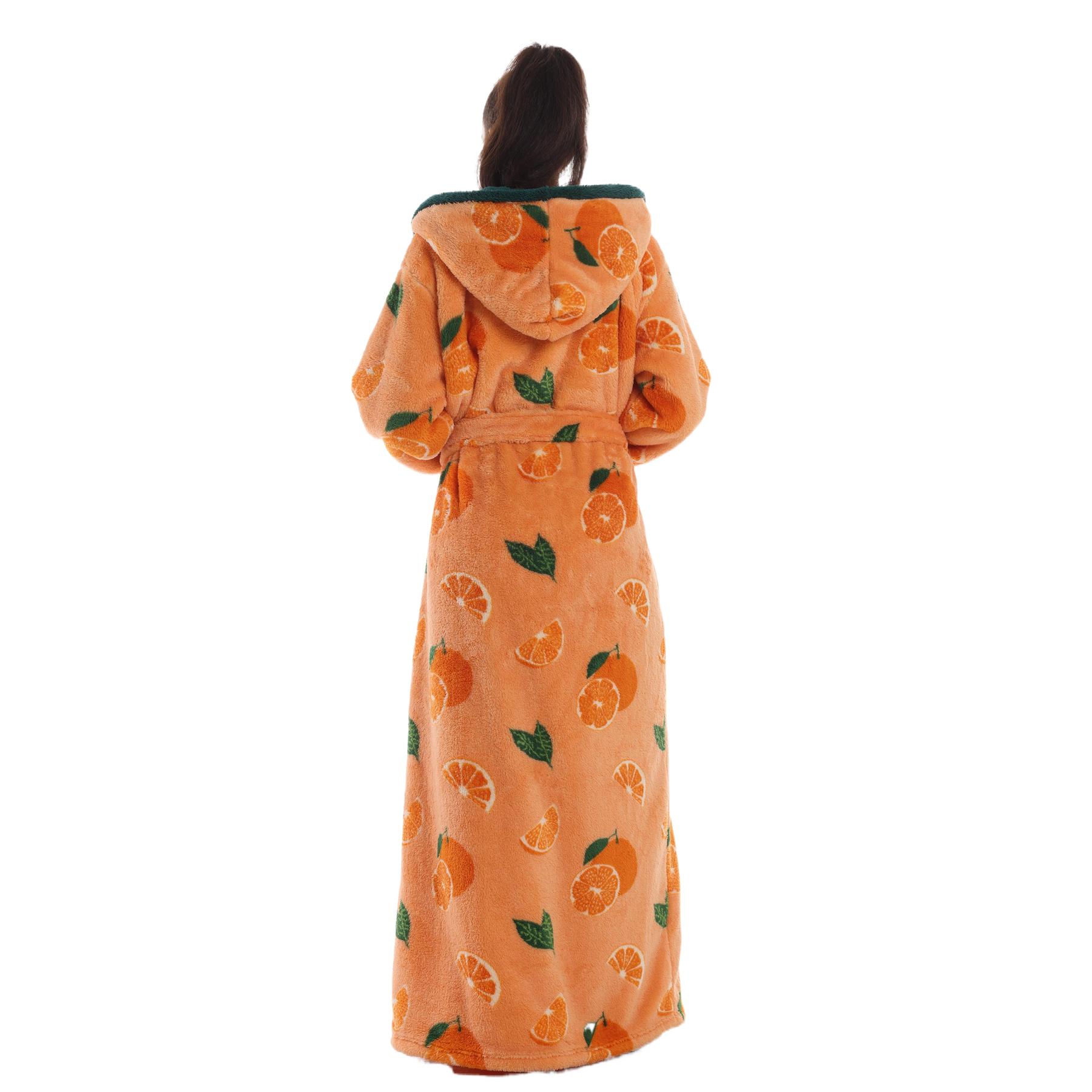 Msrlassn 1Pcs Cozy Soft Bathrobe Flannel Lined Hooded Robe for Women , Thickened Long Sleeve Pyjamas Cute Print Home Loungewear Sleepwear Gowns