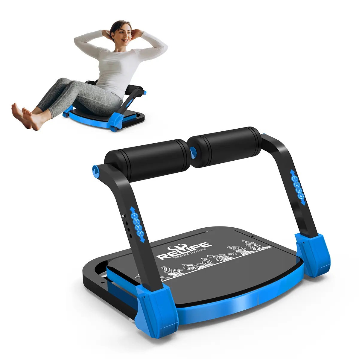 RELIFE Foldable Steel Fitness Ab Machine, Adjustable Abs Trainer for Core Training, Home Gym Stomach Workout & Tummy Training Equipment with Automatic Rebound, 330 lbs Capacity, Stomach Workout Equipment, Exercise Equipment