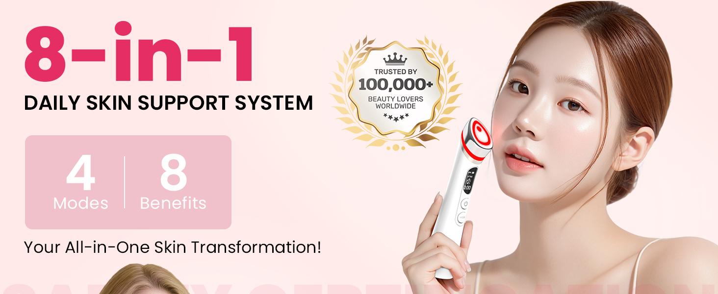 Face Lift Device – 8 in 1 Skin Tighten and Lift, LED Light Therapy for Wrinkles, Korean Skin Care, Spa-Grade Facial Massager Lift & Firm Beauty Massager (White)