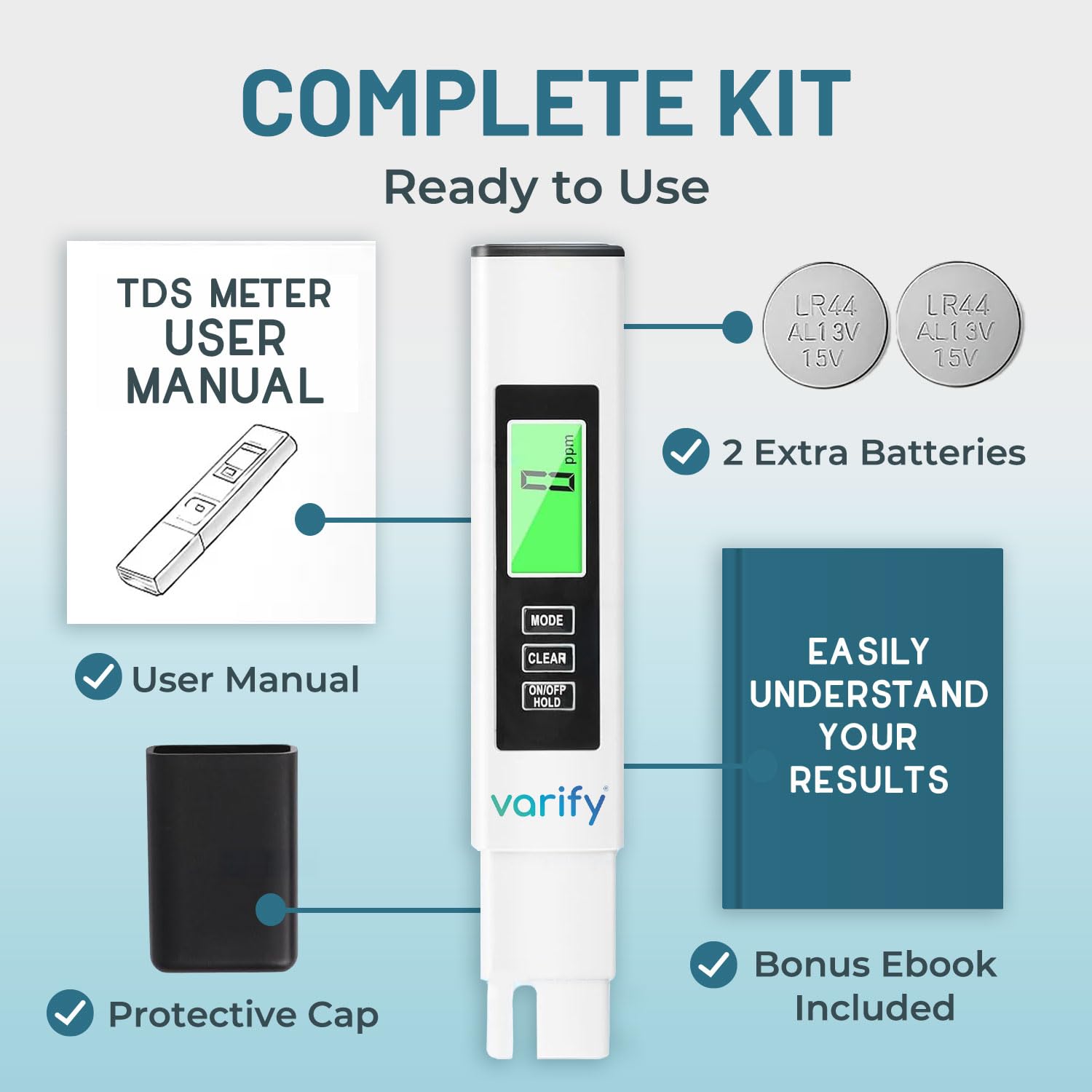 VARIFY 4-in-1 TDS Meter Digital Water Tester for Drinking Water Accurate 0-9990 PPM EC & Temp Readings Ideal for RO Systems Aquariums Pools Portable & Travel-Friendly Halloween Sales VARIFY 4-in-1 TDS Meter Digital Water Tester for Drinking Water Accurate 0-9990 PPM EC & Temp Readings Ideal for RO Systems Aquariums Pools Portable & Travel-Friendly Halloween Sales