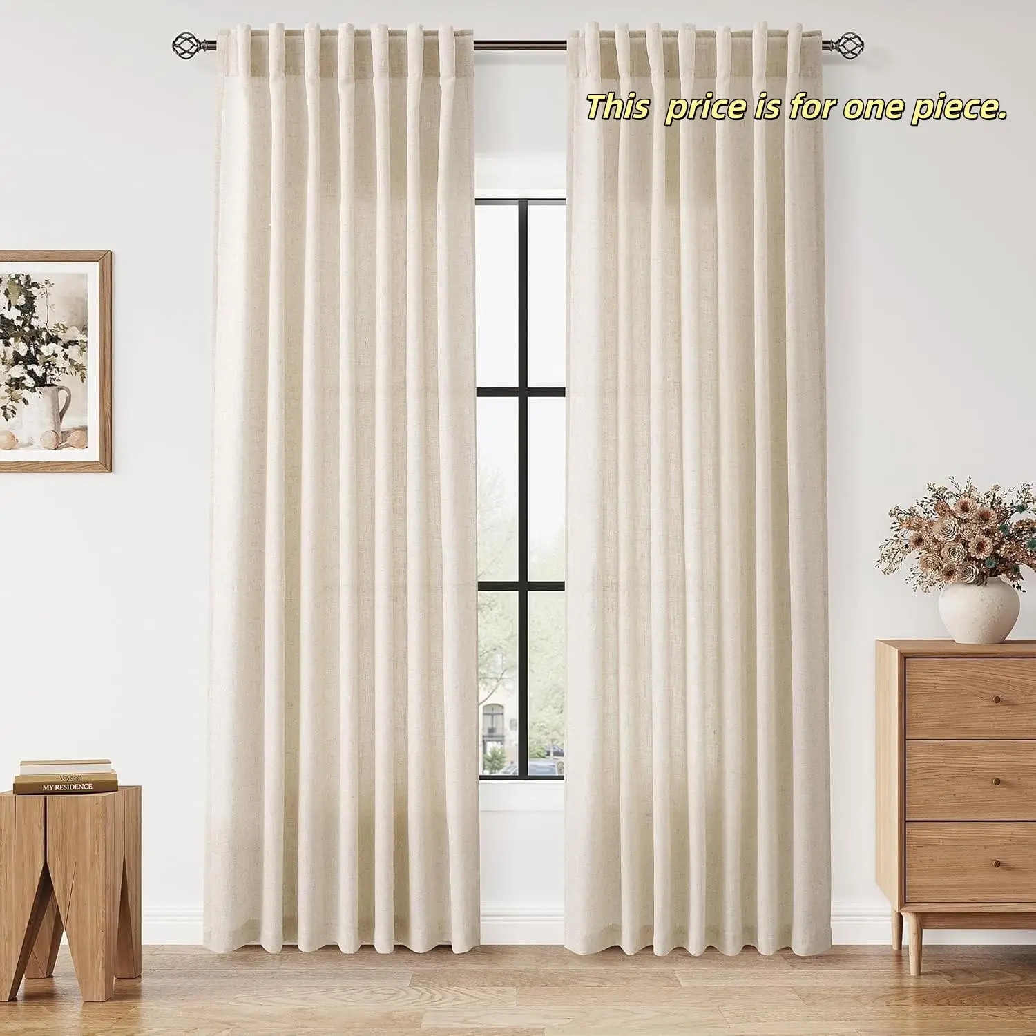 Light Linen Curtains Japanese Style Bedroom Window Curtains Back Button Privacy Transparent Modern Farmhouse Coastal Decor Cotton Texture Cloth Curtain