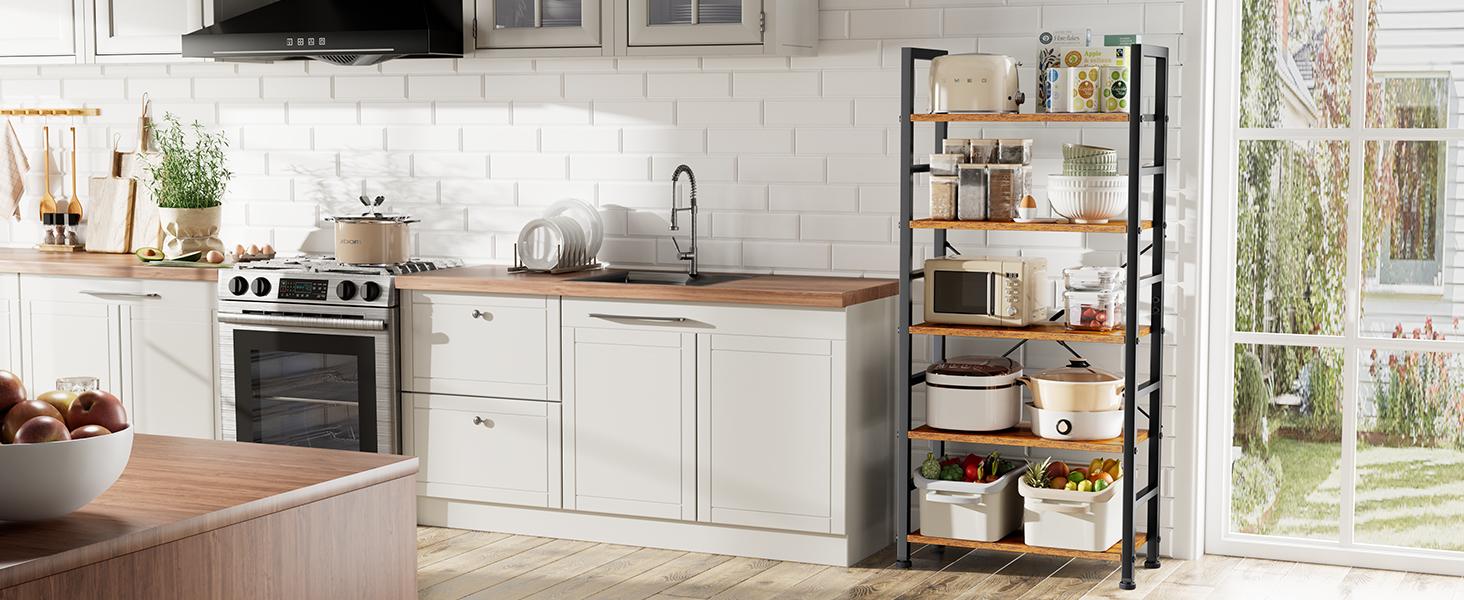 5 Tier Bookshelf: Modern Industrial Corner Storage Organizer for Bedroom, Home Office-Tall Bookcase for Books, Garage Kit, CDs, Movies