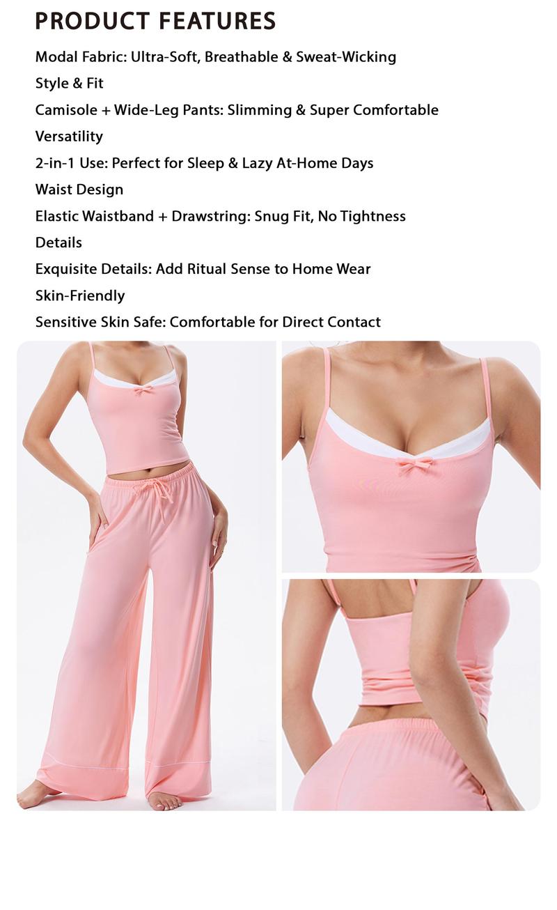 OQQ-Nine cents Women's Camisole Wide-Leg Pants Pajama Set, Soft Modal Gentle Comfortable Loungewear Sleepwear for Ladies