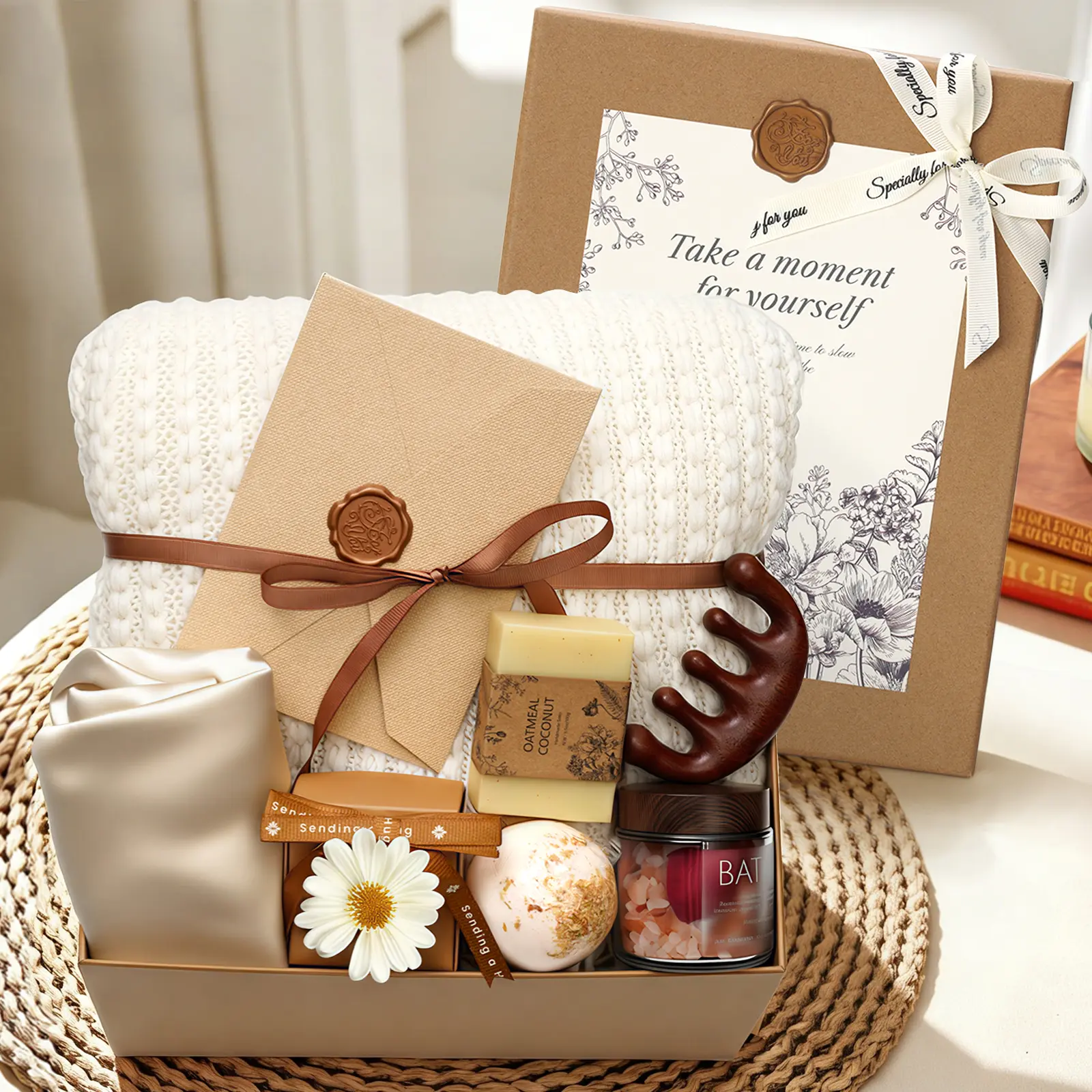 Women Self Care Spa Gift Basket,School Season Birthday Mother's Day Anniversary Gift Set, Sympathy Comfort Scented Gifts with Blanket Mug Soap,for Mom Wife Girlfriend Friend Sister Grandma Teacher Nurse Her