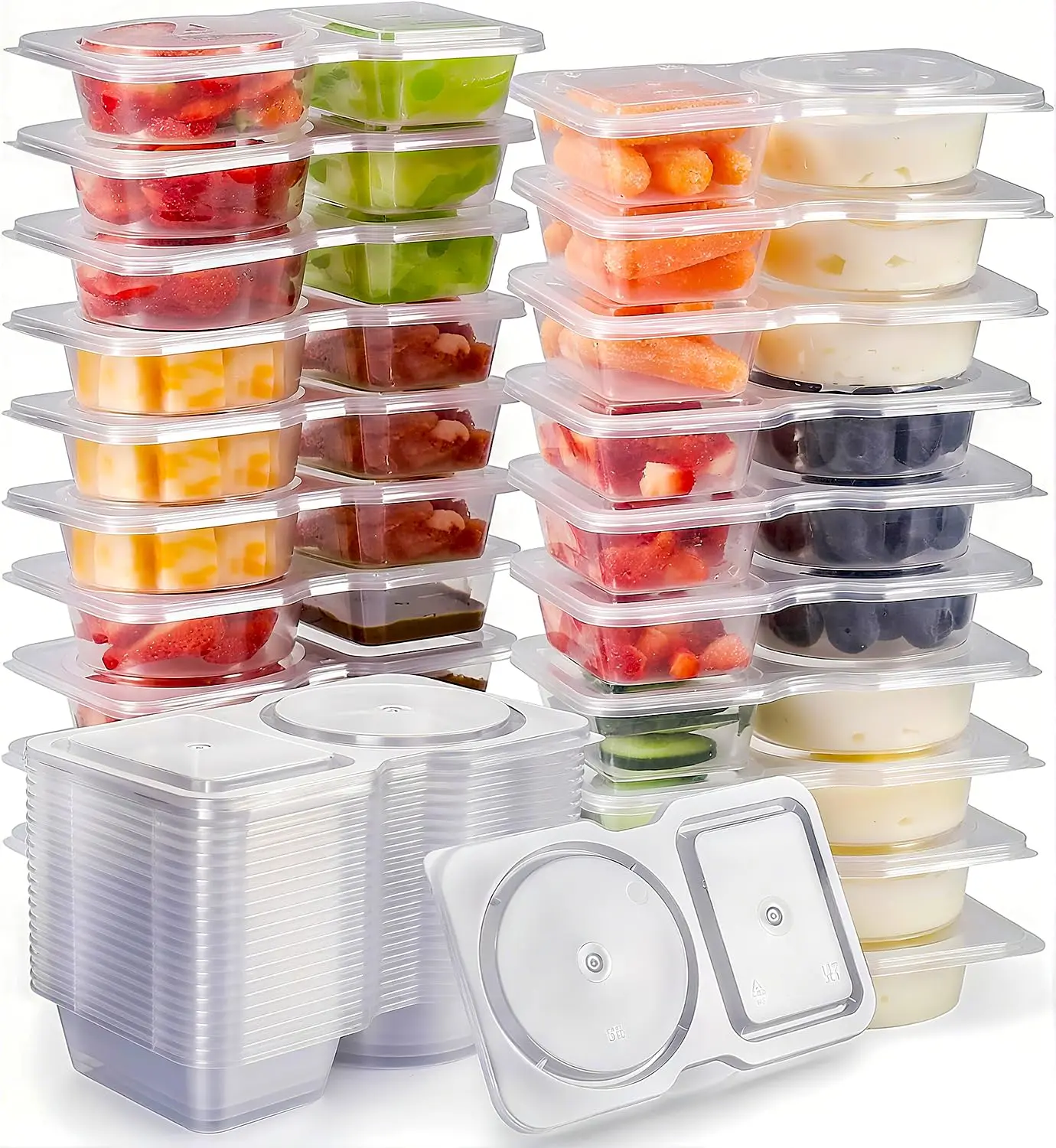 20Pcs Reusable Double-Compartment Kitchen Snack Containers with Locking Lids, Kids Lunch Food Containers for Meal Prep & On-the-Go Travel Portion Control