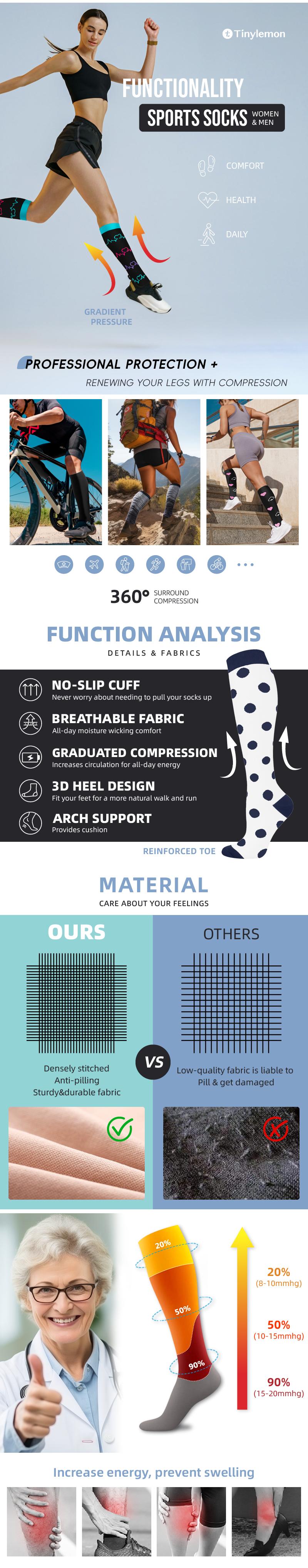 Tinylemon 6 Pairs Compression Premium Sports Socks for Women & Men Athletic Running Hiking Comfortable Lightweight Fabric Moisture Wicking Closed Toe Design